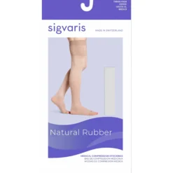 Sigvaris Natural Rubber Thigh High 40-50 mmHg, Open Toe w/ Silicone Beaded Grip-Top