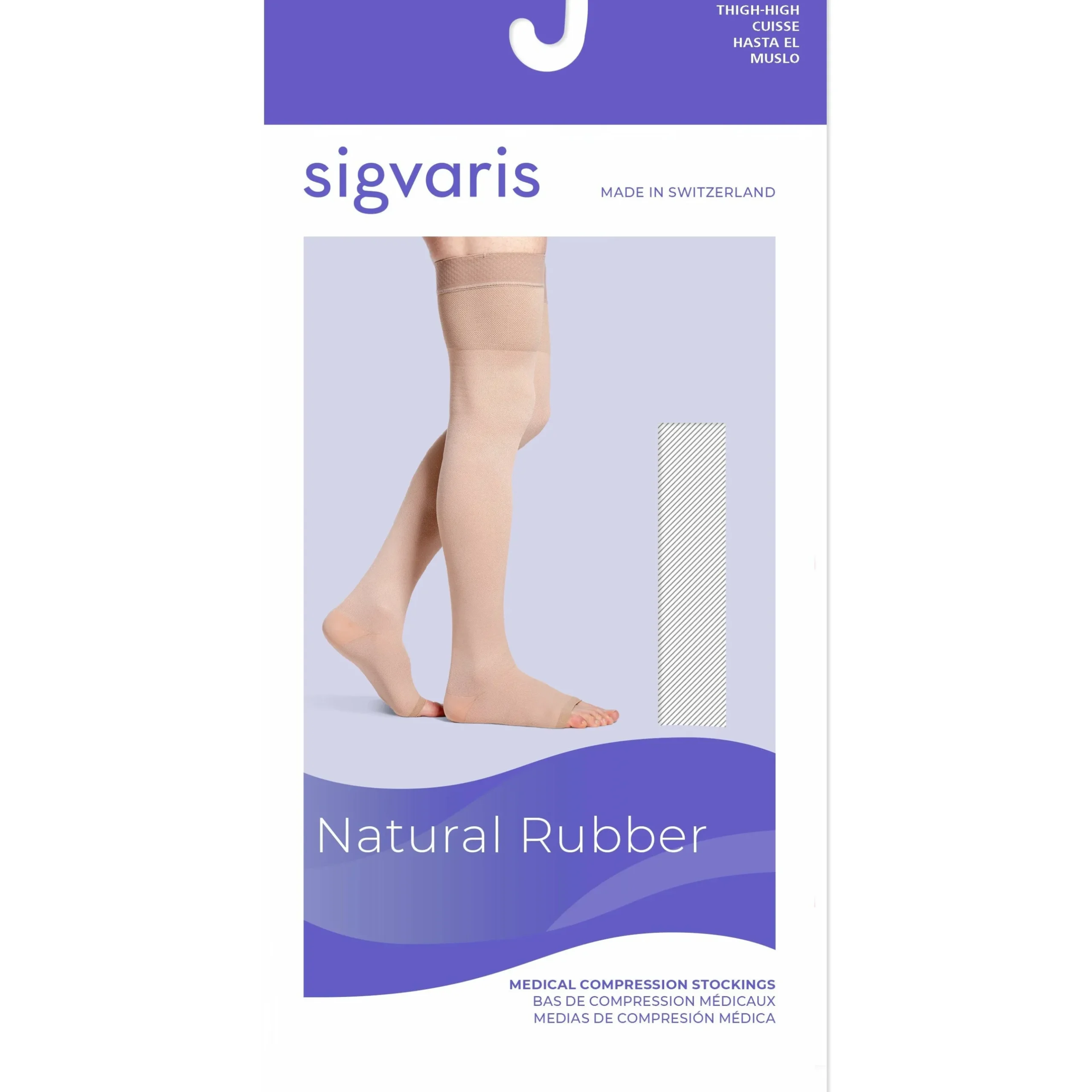Sigvaris Natural Rubber Thigh High 40-50 mmHg, Open Toe