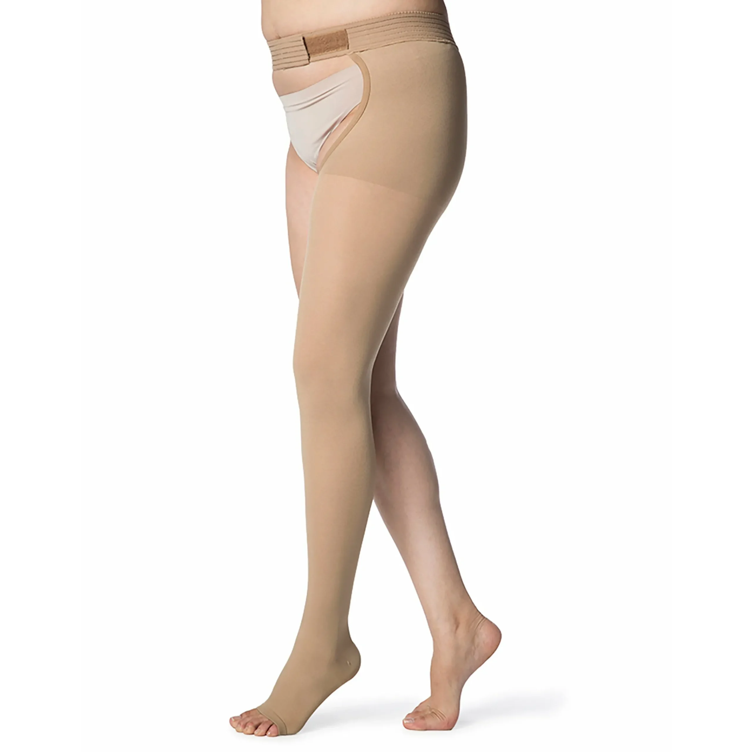 Sigvaris Opaque Thigh High 30-40 mmHg, Open Toe w/ Waist Attachment