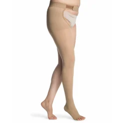Sigvaris Opaque Thigh High 30-40 mmHg, Open Toe w/ Waist Attachment