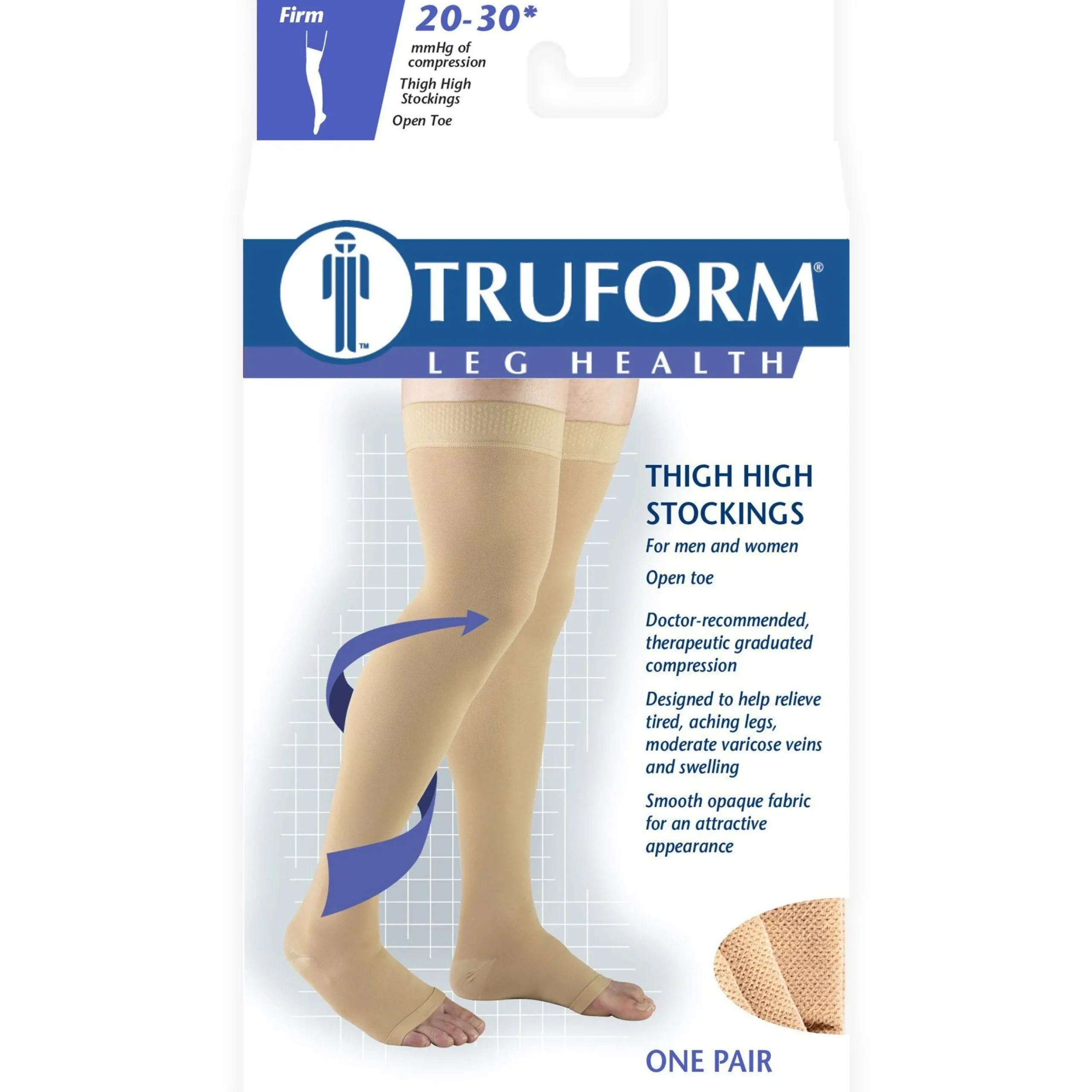 TRUFORM® Thigh High 20-30 mmHg w/ Silicone Dot, Open Toe